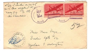 CENSORED COVER SEP.1, 1944 NAVY SAN.FRAN.SPOKANE WASH. - Picture 1 of 1