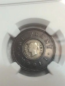 1844 Great Britain Token One Penny Model Copper And Silvered Brass Vf30 NGC - Picture 1 of 3