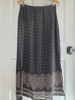 Винтажная черная юбка миди Kathie Lee 12 с цветочным принтом пейсли 90-е богемные прерии - Изображение 1 из 4