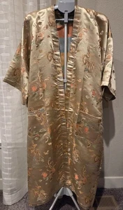 Vintage Lin Zhi Xiu 70er Kimono Morgenmantel Herren XL 3/4 Arm Drache Blumen Gürtel - Bild 1 von 9