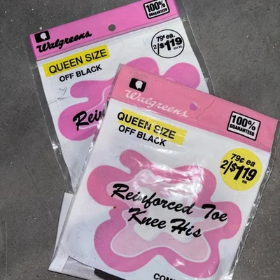 Vintage Walgreens Comfort Top Knee Highs Queen Size OffBlack Reinforced Toe NEW! - Image 1 of 2