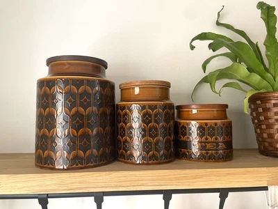 Vintage Hornsea Brown Heirloom Storage Jar Cannisters & Tea Caddy 70's MCM Retro - Image 1 of 4