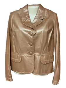 ST. JOHN 10 WOMEN'S PEARLIZED BRONZE GOLD SOFT LAMB LEATHER JACKET NEW WITH TAGS - Picture 1 of 7