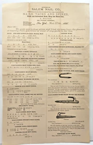 Broadside Advertising Salem Nail Co.'s Nails, Tacks & Spikes - NYC c.1886 - Picture 1 of 2