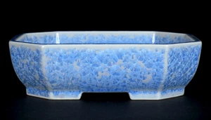 Japanese Bonsai Pot HEIAN SENZAN 6.5"(16.5cm) Light Blue Glazed Rectangle K352 - Picture 1 of 4