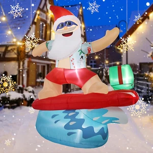 Christmas Inflatable Santa Claus Decorations Outdoor 6.5FT Hawaiian Surfing Gian - Picture 1 of 7