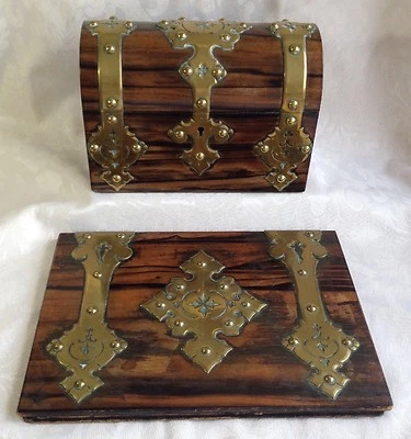 Victorian Coromandel Wood Brass Domed Stationery Box & Blotter Letter Writing - Image 1 of 4