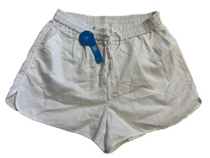 Cupshe Shorts White Cotton Linen Elastic Waist Medium Ladies Casual Pockets - Picture 1 of 6