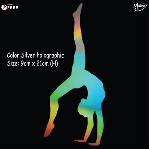 Gymnastics Gym Girl  Sticker Car Decal-Silver Gloss holographic Rainbow Effect