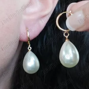 CLIP ON non-pierced PEARL drop EARRINGS cream/white TEARDROP clips GOLD/SILVER - Picture 1 of 10