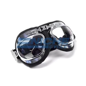 Commander Aviator Anti-Fog Motorcycle Goggles Glasses Faux Leather Chrome - Picture 1 of 3
