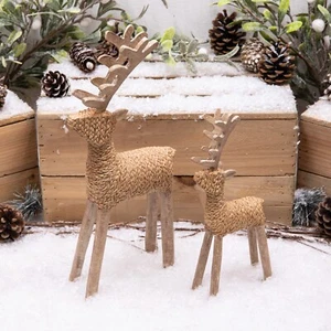 2 x set ornamenti natalizi rustici decorativi cervo/renna effetto rattan e legno - Foto 1 di 5