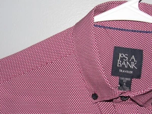 NWT New JOS. A. BANK Small Tailored Fit Traveler Shirt Burgundy Check Moist Wick - Picture 1 of 6