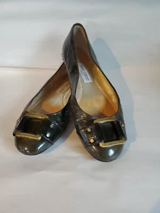 Vintage Jimmy Choo Sz 39.5 Ballet Flats Gold Buckle Patent Leather Slip On  - Picture 1 of 21