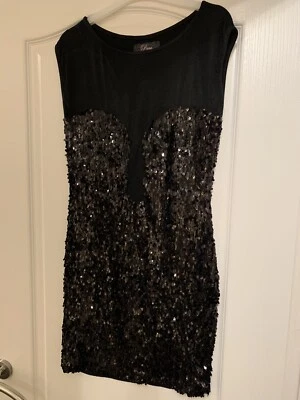 Rare Black Sequin Bodycon Dress Size 8 - Image 1 of 2