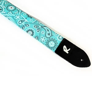 Light Teal Paisley Guitar Strap - Light Tea Bandanna Paisley- Comfortable Padded - Picture 1 of 9