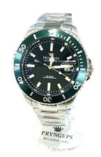 Pryngeps Men's Sub Diver 42mm Steel Crown Screw Bezel Green Watch Black