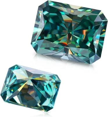 1~10 ct VVS1 Blue Green Radiant Excellent Cut Moissanite Loose Gemstones & GRA - Image 1 of 4