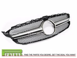C63 Style Matte Black Front Grille w/ Silver Line for 2015+ C300 C400 Sedan W205 - Foto 1 di 3