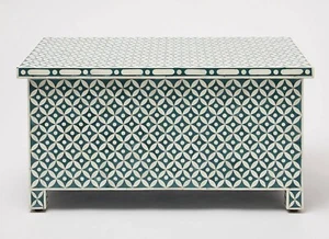 Geometric Bone Inlay Trunk cum Coffee Table Blue - Picture 1 of 10