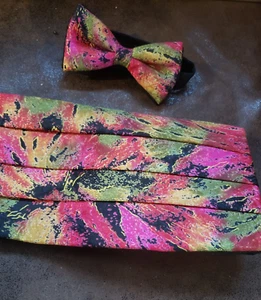 Men's Multi Color Tie Dye Colorful Bow Tie and Cummerbund Set - Picture 1 of 3