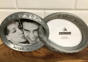 Wedding Photo Picture Frame Malden With This Ring I Thee Wed Silver Pewter NEW - Picture 1 of 9