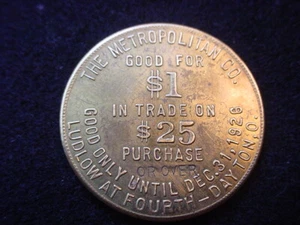 Ficha publicitaria de un dólar con esvástica 1926 Metropolitan Co., Dayton, Ohio - Imagen 1 de 2