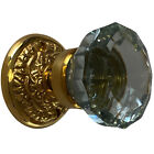 Floral Round Rosette Passage Set in Polished Brass with Glass Door Knobs
