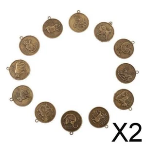 2X 12pcs/set Bronze Chinese Zodiac Animals Coin Charms Pendant Handwork Crafts - Picture 1 of 7