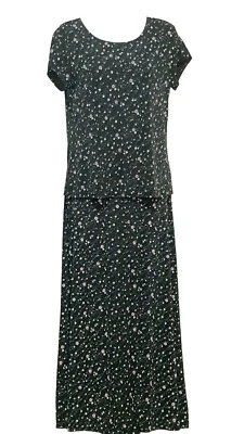 Vintage 90s Maxi Skirt & Top Set Briggs NY Women's M L  Black Pink Floral - Image 1 of 4