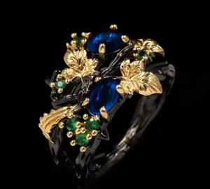 Silver plated ring Black Turkish ring Butterfly Enamel Red Blue Promise ring - Picture 1 of 7