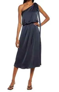 Amy Lynn One-Shoulder Navy Blue Satin Dress WOMENS Size L LARGE NEW - Picture 1 of 3