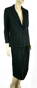 Tuta blazer gonna a matita vintage anni 70 nera business a righe S - Foto 1 di 9
