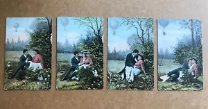 Fun Set of 4 Vintage Postcards: Romantic Couple with Approaching Hot Air Balloon - Picture 1 of 6