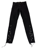 Zara Basic Womens Black Denim Pants Pearls US size 2 Good Condition