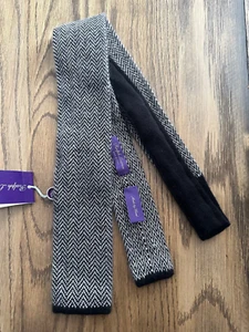 Ralph Lauren Purple Label Knit Cashmere Tie Herringbone Black White Square Italy - Picture 1 of 4