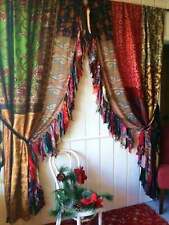 6 PC of Indien Old Sari Patchwork Drape Window Decor Multi Silk Saree Crafts