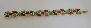 Vintage Sarah Coventry 60s Acapulco Red Green Cabochon Elegant Panel Bracelet - Picture 1 of 11