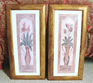 Vintage Framed Flower Prints Signed By J Combs Wall Hanging Decor Staging Set 2 - Picture 1 of 13