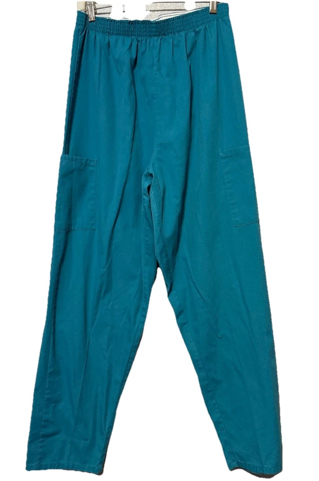 White Swan Fundamentals Scrub Bottom Uniform Teal Blue Elastic Waist Vtg Pants - Image 1 of 4