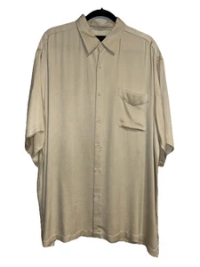 Toscano Button-Up Shirt Men's Sz XXLT Beige 100% Silk Casual Short Sleeve Pocket - Picture 1 of 3
