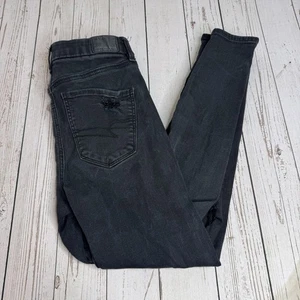 American Eagle Stretch Distressed Skinny Black Jeans Womens Size 4 Short - Picture 1 of 12