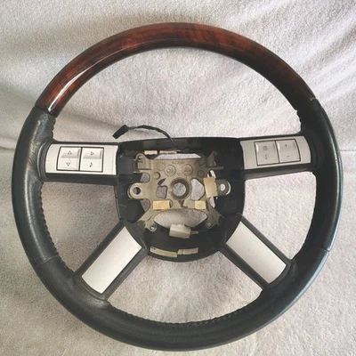 2005-2010 CHRYSLER 300C LEATHER STEERING WHEEL BLACK WOODGRAIN 05 06 07 08 09 10 - Image 1 of 4