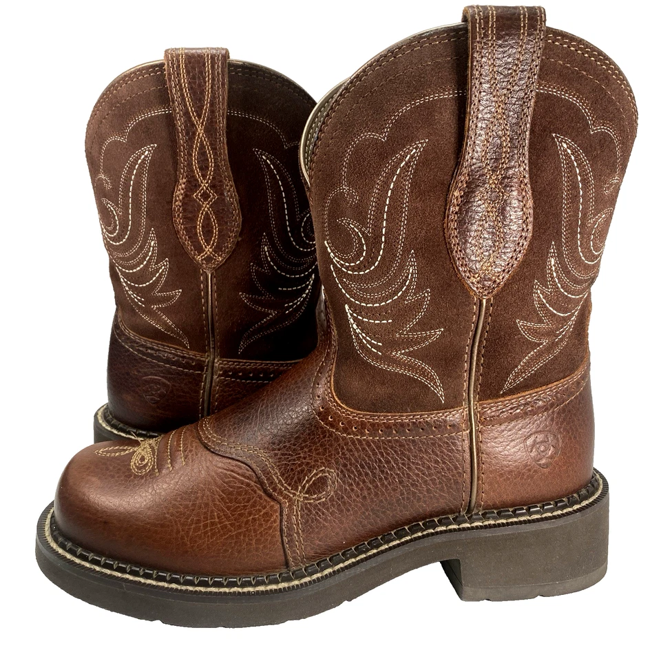 Ariat Fatbaby Boots 7B Women Brown Leather Square Toe Western Cowgirl Pull On - Image 1 of 4