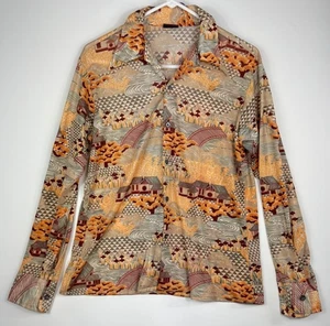 Sutton Collection Disco Shirt Wide Collar L Japanese Garden Kung Fu Vintage 70’s - Picture 1 of 21