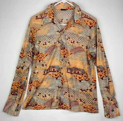 Camisa Disco Colección Sutton Cuello Ancho L Jardín Japonés Kung Fu Vintage Años 70’s Foto 1 de 4