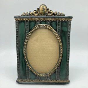 Vtg Victorian Style Ornate Resin Oval 5x7 Picture Frame Free Standing Green Gold - Picture 1 of 9