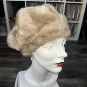 VTG 50s 60s Faux Fur Soft Pillbox Hat Womens One Size Tan Beige  Belmar Paris - Picture 1 of 14