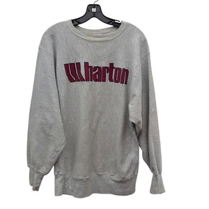 Felpa Vintage UPENN Wharton Business School Grigio Reverse Weave Champion XL - Foto 1 di 4