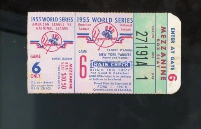 1955 World Series Game # 6 Ticket Stub  | Yankee Stadium - Image 1 of 2